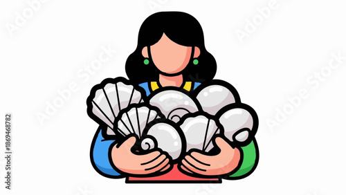 Person holds a variety of shells and pearls