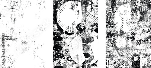 Grungy textured poster layers set. Design element for brochure, social media, posters, flyers. Overlay texture.Textured banner with Distress effect .Vector halftone dots . Screen print texture
