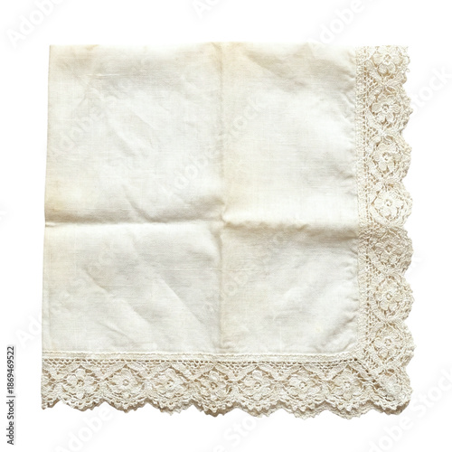 Bild auf Leinwand Vintage white linen handkerchief with ornate lace edge
