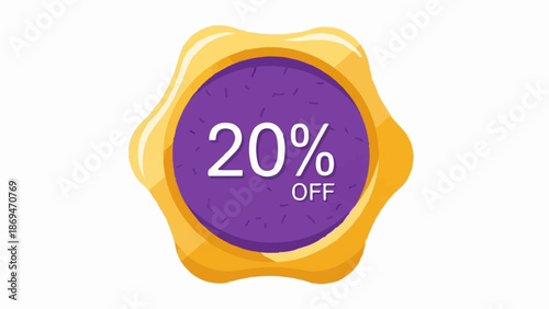 Purple circle with "20% OFF" text, enclosed by a golden, wavy border