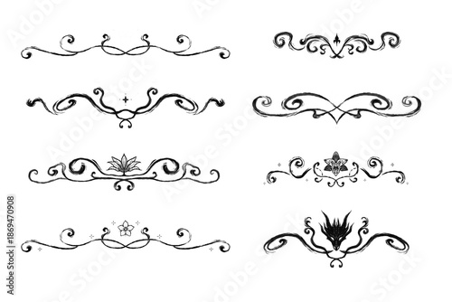 Set of fantasy paragraph spacers or decorative border ornaments in floral hand drawn swirl style