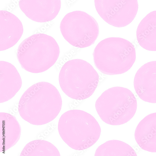 Seamless Vector Pattern With Big Hand Drawn Pastel Pink Dots Isolated on a White Background. Polka Dots Repeat Print ideal for Baby Girl Product, Wallpaper, Fabrics. Irregular Geometric Pattern.