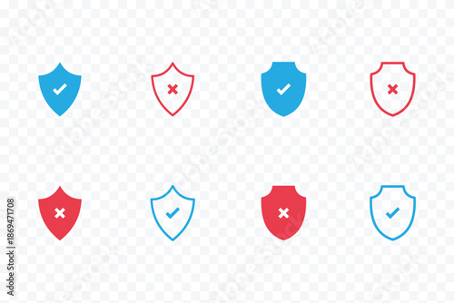 Set of Security Shield Icons featuring shield logotypes with check mark and padlock, isolated on transparent, safety protection sign, secure design, and vector illustration.  shield logo icons set eps