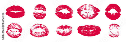 Collection of Red Lipstick Kiss Marks Isolated on transparent  background. Vector collection of female  mouth or lips imprint