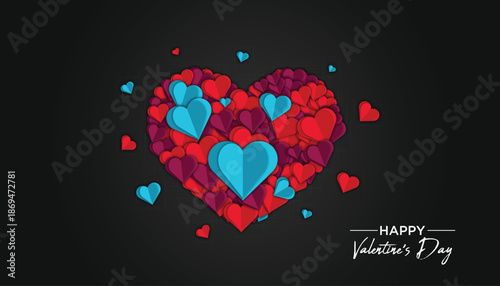Heart of hearts design with red and pink hearts creating a romantic Valentine vector illustration for cards and celebrations