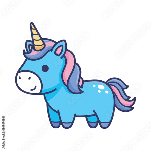 Adorable Blue Unicorn Cartoon Illustration