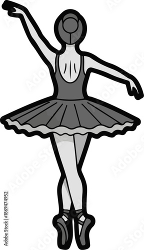 Stylized ballet dancer in a tutu and pointe shoes, arms outstretched