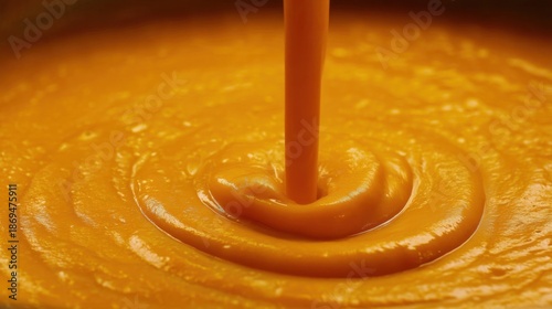Wallpaper Mural Smooth, Creamy, and Vivid Orange Sauce Flowing in Circular Motion Creating Whirls and Ripples in Cooking Process Close-Up View of Delicious Culinary Preparation Torontodigital.ca