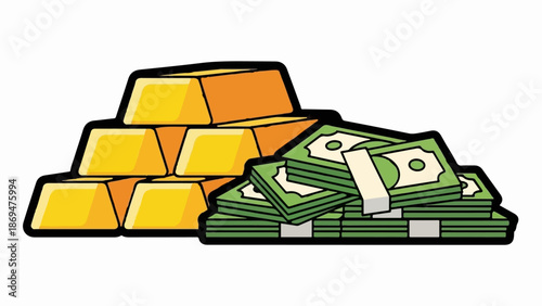 Stacked gold bars and bundles of cash, representing wealth and financial prosperity