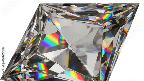 Princess Cut Diamond with Rainbow Refractions Isolated on Transparent Background