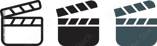 Clapperboard icons set for video production and cinema industry professional editing services