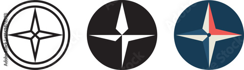Compass rose navigation symbol icons set direction travel guiding vector graphic elements
