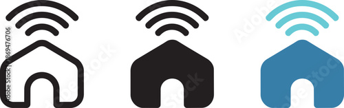 Smart home connected with wifi signal icon representing internet service for house connectivity