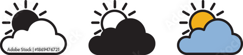 Sun partly behind cloud weather icon vector illustration on transparent background forecast