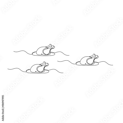 Roasted chicken, one line art, minimalist food illustration