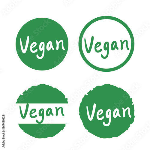 Handwritten vegan Chinese and English circular icons