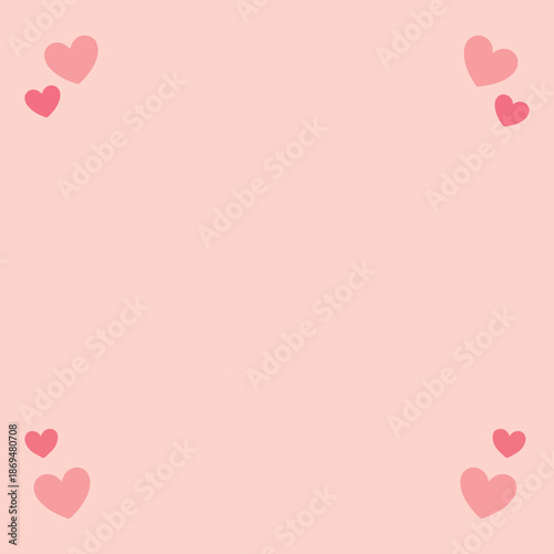 Soft Pink Background with Cute Heart Corner Ornaments. Pink Square Background for Social Media Posts with Heart Decorations. Empty Romantic Frame for Quotes and Love Messages. Cute Feminine Template 