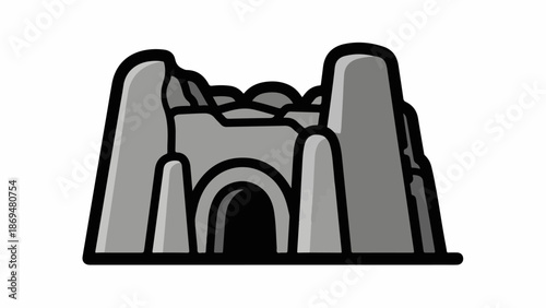 Stylized cave entrance in gray stone with arched opening