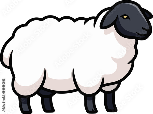 Stylized cartoon sheep with a black head and legs, and a white woolly body