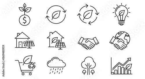 Sustainable living and renewable energy icons