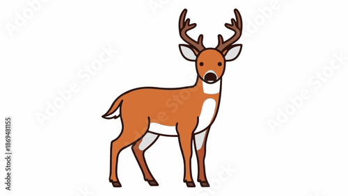 Stylized cartoon illustration of a deer with large antlers on a white background