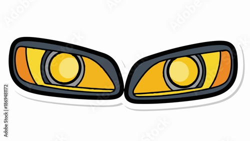 Stylized cartoon headlights with bright yellow beams on a white background
