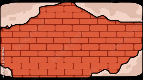 Stylized brick wall background with peeling plaster