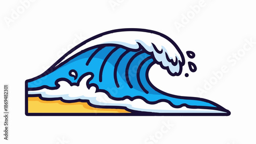 Stylized blue ocean wave cresting over a sandy shore