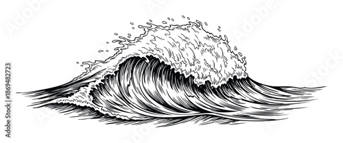Dynamic ocean wave crashing powerfully with swirling water and foam, ideal for surfrelated graphics, maritime ventures, or engaging nature publications.