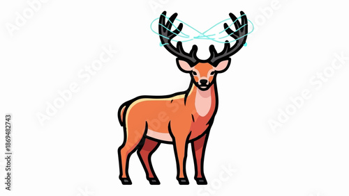 Stylized deer with elaborate antlers adorned with glowing teal swirls