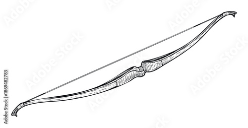 Classic recurve bow drawing ready for use in historical recreations, outdoor adventure advertisements, or educational materials about traditional weaponry and sport.