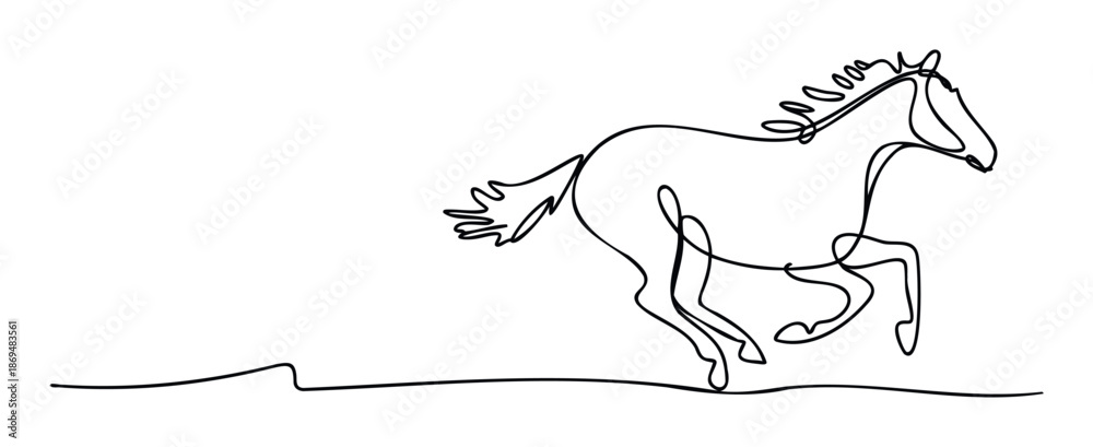 Obraz premium A dynamic running horse captured with a single continuous flowing line, ideal for modern print projects, apparel prints, or minimalist wall decor.