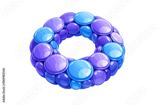 D rendering of an abstract futuristic backdrop with circular lenses arranged into a torus shape, presented in a modern aesthetic using shades of blue and purple