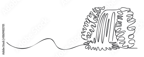 Dynamic continuous line drawing depicting a flowing waterfall with abstract shapes perfect for modern wall decoration, minimalist branding, or natureinspired graphic media projects