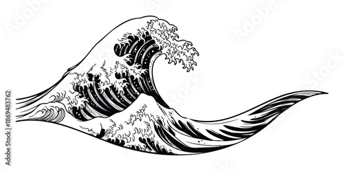Iconic Japanese ukiyoe style ocean wave vector drawing perfect for traditional prints apparel graphic projects and engaging digital media applications.