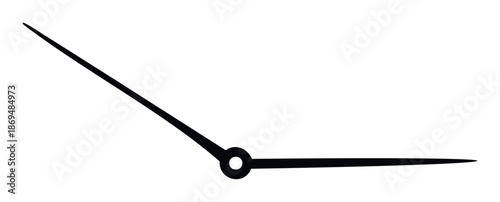 Graphic representation of two minimalist black clock hands pointing in different directions from a central pivot, ideal for illustrating time concepts, deadlines, or direction in