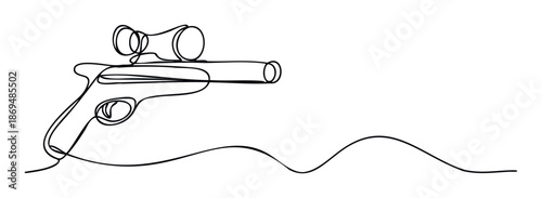 Continuous line drawing of a pistol with a scope, perfect for symbolizing precision, focus, or targets in a minimalist visual for digital and print media projects