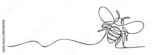 Stylized continuous one line abstract drawing of a honeybee, conveying simplicity and connection to nature, suitable for modern graphic assets, educational content, or sustainable business