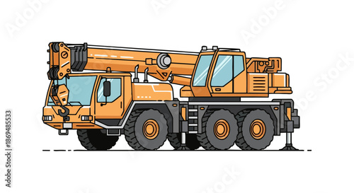 Heavy Duty Construction Crane Vehicle with Extended Boom.