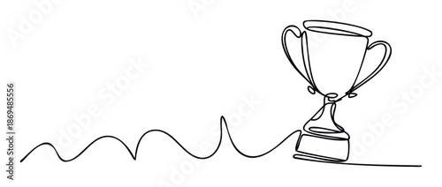 Minimalist continuous line drawing depicting a prestigious victory trophy cup, symbolizing achievement and challenge, suitable for corporate recognition, educational milestones, and sports