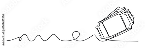 Continuous line drawing of three abstract tickets suggesting entertainment and event access, perfect for marketing materials, invitations, and digital promotions.