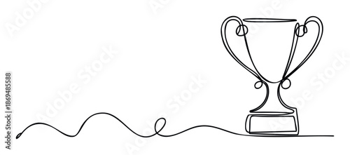 Continuous line drawing of a stylized trophy cup symbolizing success and achievement, suitable for awards ceremonies, corporate events, and inspirational projects