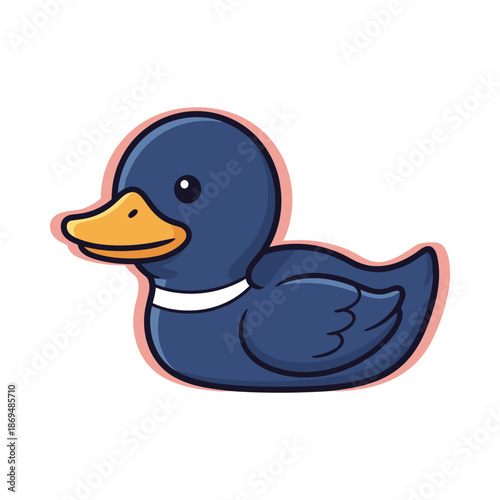 Blue rubber duck with white collar on white background