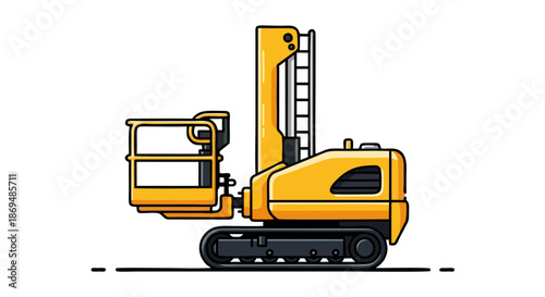 Yellow Excavator Heavy Construction Machinery Vehicle.