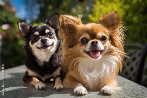 Two Happy Chihuahuas Outdoors Smiling in Sunlight, Cute Pets, Real Footage