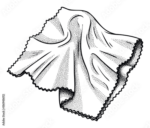 Crumpled fabric cloth rendered with a distinctive stipple shading technique creating a vintage texture perfect for textile product advertising or decorative graphic applications.