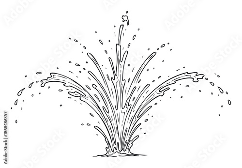 Dynamic water fountain splash with numerous droplets and liquid streams for projects needing a refreshing or energetic liquid motion graphic resource