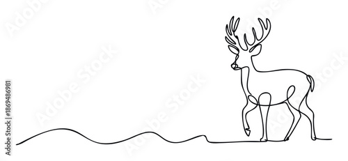 Elegant continuous line drawing of a majestic deer with large antlers, perfect for a modern naturethemed graphic, logo, or minimalist wall decoration.