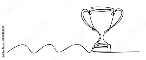 Single continuous line drawing of a championship trophy cup symbolizing victory and achievement perfect for sports events marketing materials or business success presentations