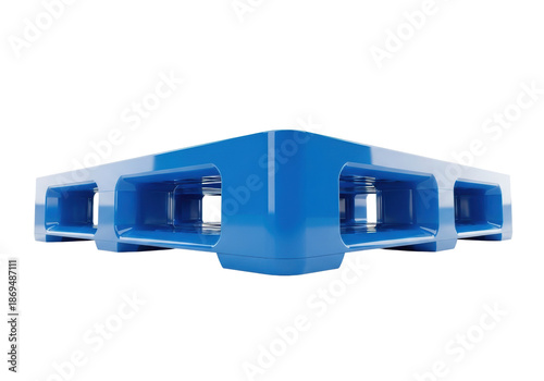 A pristine, glossy blue hdpe plastic shipping pallet, commercial grade, close-up studio shot on transparent seamless background with rim lighting, concept of industrial efficiency